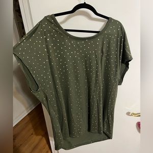 22/24 Lane Bryant green shirt with gold metallic dots NWT
